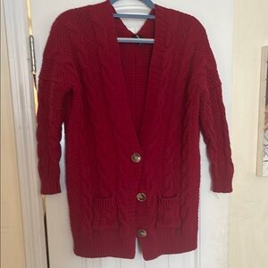 Women's Red Cable Knit Cardigan